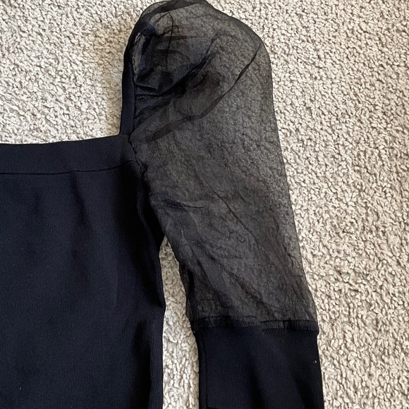 Bar III Black Top with Sheer Sleeves - Picture 3 of 5